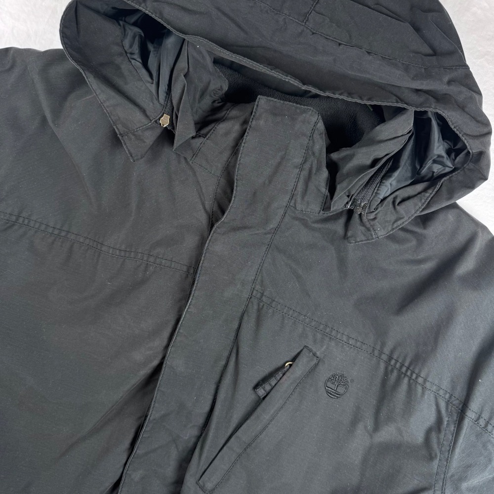 Timberland Field Jacket Men Large Black Hooded Fleece Lined Full Zip Cargo